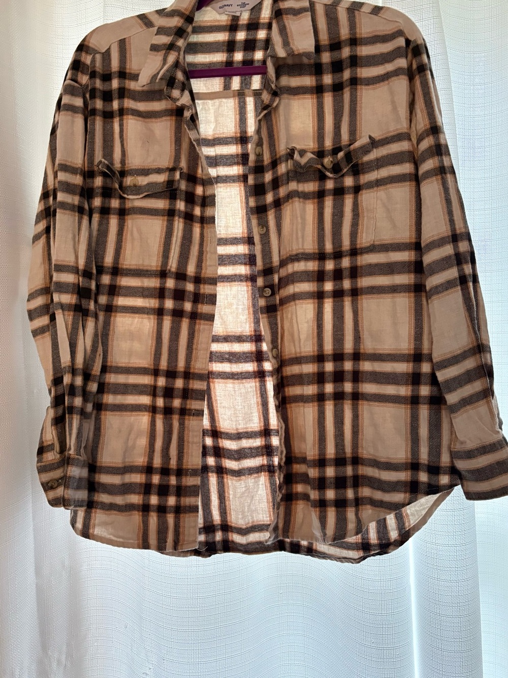 Plaid Button-Up Shirt in Beige and Brown